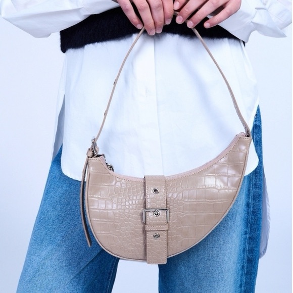 $115 REVOLVE Tan Croc-Embossed Shoulder Bag - Picture 2 of 6